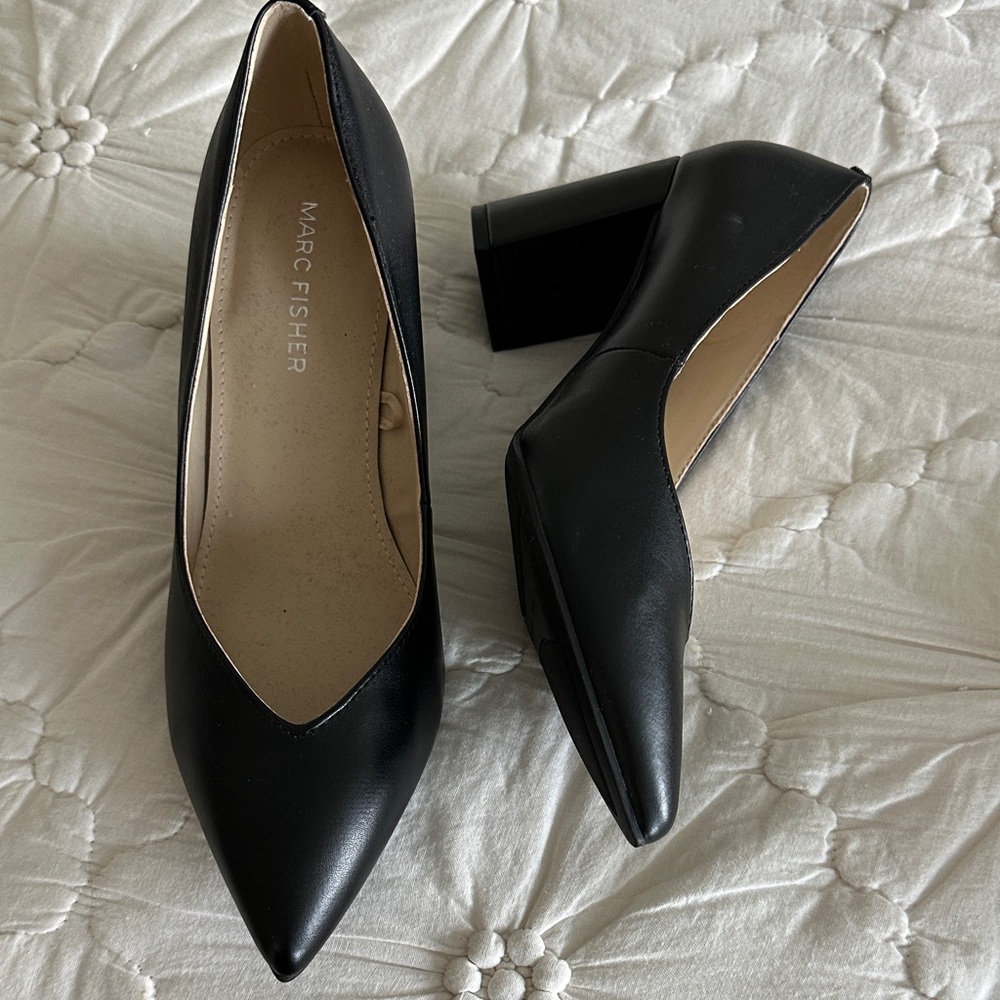 Marc Fisher Black Block Heel Pumps. Not leather